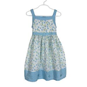 Brooks Fitch Apparel Blue Green Floral Sleeveless Dress Tie Waist Girls 6X